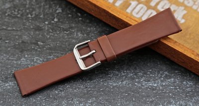 庫存出清品～   超值23mm棕色無壓紋真皮錶帶, 柔軟皮料, 不鏽鋼製錶扣
