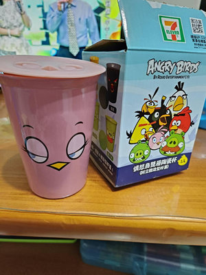 【銓芳家具】7-11 Angry Birds 憤怒鳥 雙層陶瓷精彩隨行杯 粉紅鳥 憤怒鳥雙層陶瓷杯(附立體造型杯蓋) 1130415