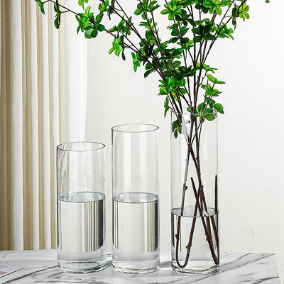 花瓶特大號透明玻璃花瓶水養富貴竹直筒寬口花瓶客廳裝飾落地插花擺件