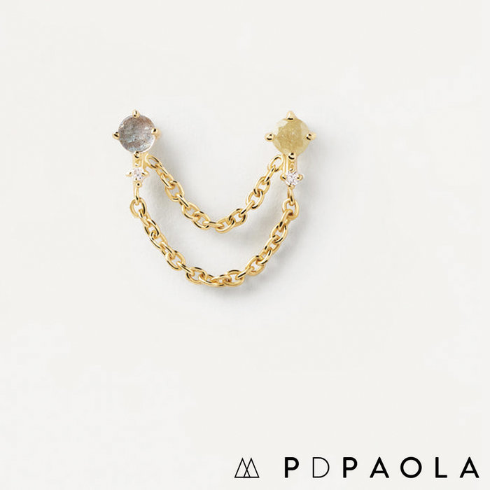 PD PAOLA 西班牙時尚潮牌 拉長石簡約雙鍊耳環 灰色X冰綠 ZENA GOLD