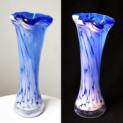 老玻璃瓶玻璃花瓶花器玻璃工藝品手工玻璃藝術品媲美琉璃藍白斑紋【心生活美學】