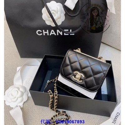 凱莉二手 Chanel 黑色 羊皮 菱格 鐵牌 金鏈 斜背 Mini 小方盒 口蓋包 A81633 現貨