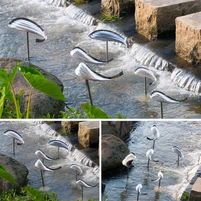 不銹鋼魚雕塑抽象金屬鐵藝工藝術品室內花園庭院水池景觀裝飾擺件滿減 促銷 夏季