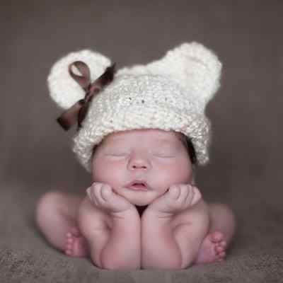 美國Melondipity Newborn Bear Bow Baby Hat 米色針織熊熊咖啡色蝴蝶結帽 新生兒寫真