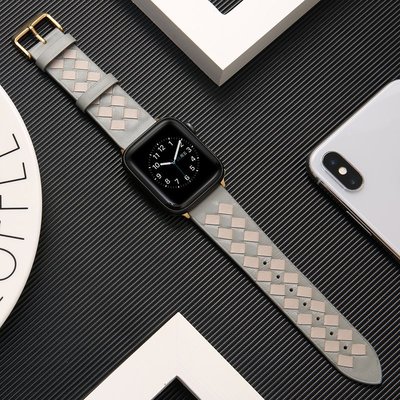 下殺-適用apple watch4蘋果手錶錶帶S編織真皮iwatch5/3/2/1代錶帶潮牌