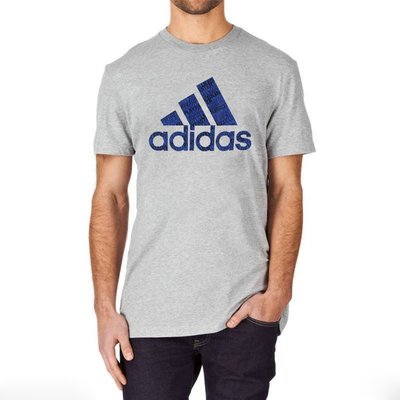 美國百分百【Adidas】愛迪達 T恤 短袖 上衣 T-shirt 運動休閒 logo 經典款 灰色 S號 G773