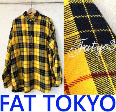 BLACK美中古FAT TOKYO刺繡書寫字體FATYO蘇格蘭格紋襯衫