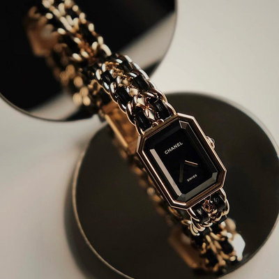 【翰貝格名牌館】全新真品 CHANEL 復刻 18K香檳金 首映系列 皮穿鍊 方糖 手錶 M號 H6951 現貨