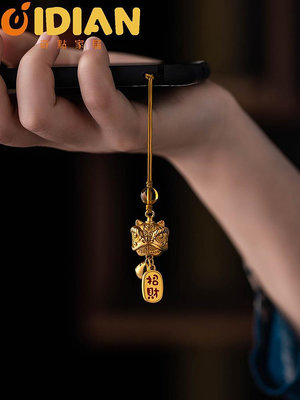 純黃銅醒獅鈴鐺手機鏈掛繩短款包掛件葫蘆財源掛飾吊墜男女創意手-奇點家居