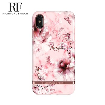R&F 瑞典手機殼 玫瑰金線框 - 粉色大理石紋櫻花 - iPhone X / XS
