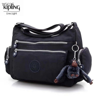 現貨直出 Kipling 猴子包 K132127 黑藍 多夾層拉鍊款輕量斜背包肩背包 大容量 旅遊 防水 限時優惠 明星大牌同款