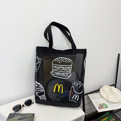 麥當勞單肩包女士網紗托特包沙灘包大容量手提購物袋學生上課包包