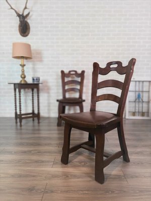 【卡卡頌  歐洲古董】德國 厚實 提把 橡木 真皮坐墊  餐椅 書桌椅 歐洲老件   ch0383 ✬