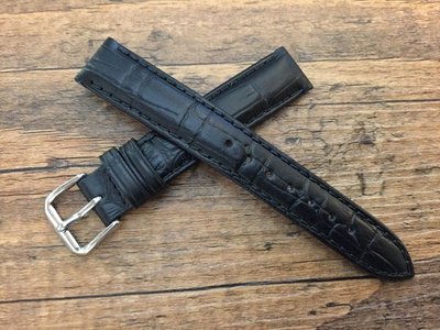 15mm收14mm進口高級感真皮壓鱷魚皮紋錶帶,armani蕭邦chopard錶HAPPY SPORT- 黑色