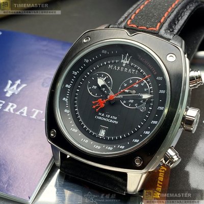 MASERATI手錶,編號R8871606001,44mm黑, 銀錶殼,深黑色錶帶款