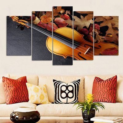 琴行裝飾畫小提琴掛畫音樂教室酒吧創意壁牆畫臥室客廳五聯無框畫(3款可選)