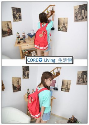 【Core Living】流行繽紛條紋撞色帆布後背包 雙肩包 休閒包