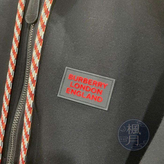 BRAND楓月 BURBERRY 黑連帽 LOGO 外套 #XS 造型外套 紅色內裡 編織抽繩