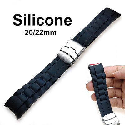 SEIKO 20 毫米 22 毫米彎曲末端矽膠錶帶適用於精工手鍊橡膠軟錶帶女士男士腕帶帶折疊扣