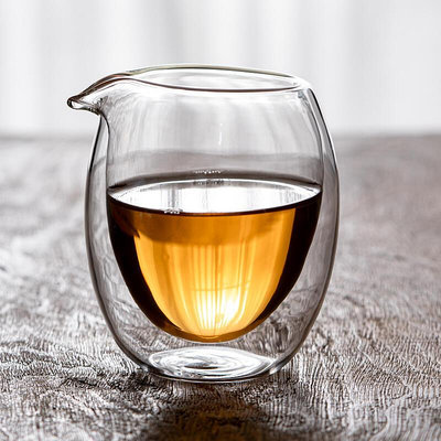 馨玉坊雙層加厚耐熱玻璃公道杯簡約隔熱分茶器日式大號不燙手茶海