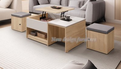 【N D Furniture】台南在地家具-木紋拼白木心板耐磨木紋油壓緩降五金100cm升降茶几YH