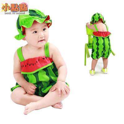 【小點點】婴儿夏季衣服西瓜可愛吊帶拍照道具服裝嬰兒連身衣兒童連身褲女孩男孩 1-3 歲服装