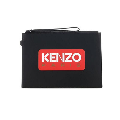 [全新真品代購] KENZO LOGO圖案 黑色皮革 手拿包 / 文件包