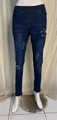Z29品牌YONG'SHENG腰鬆緊星星拼布圖案牛仔丹寧彈性長褲M