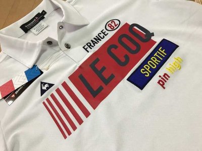 【涉谷GOLF精品】Le Coq Sportif 公雞牌 最新白色前胸英文大字L號 質感超好 保證真品 歡迎購買