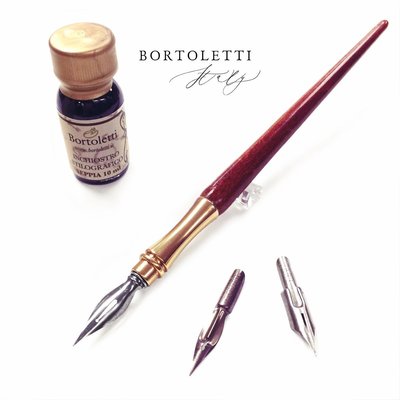 =小品雅集= 義大利 Bortoletti Set02 木質筆桿沾水筆＋筆尖＋墨水組（光滑握位）