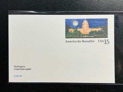 【珠璣園】C083 美國郵資片  -  1989年 美麗的美國 - 華盛頓特區國會大廈西面， 15C 未使用