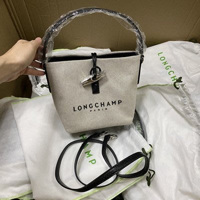【熱賣精選】  Longchamp 新款女士帆布水桶包 側背包 女包  手提包明星同款