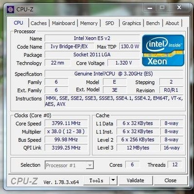 【含稅】Intel Xeon E5-2667 v2 3.2G QD2H 6C12T 2011 ES不顯CPU 一年保