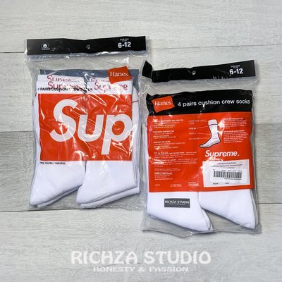 【RICHZA STUDIO】現貨 白色 單雙/整組 Supreme/Hanes®️ Crew Socks 襪子 長襪