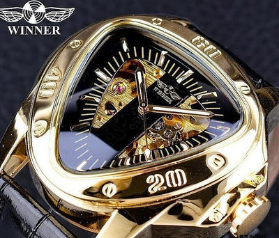 正品 機械手錶 機械錶 男 簡約 三角形 全自動機械手錶 腕錶 皮革錶帶 機械男錶