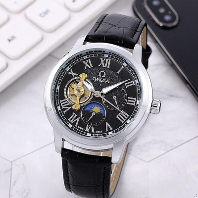 直購#omega 歐米茄經典日月星辰系列 九飛輪機械腕錶 男士精品機械手錶 休閒手錶 潛水手錶 高端手錶 鋼带錶
