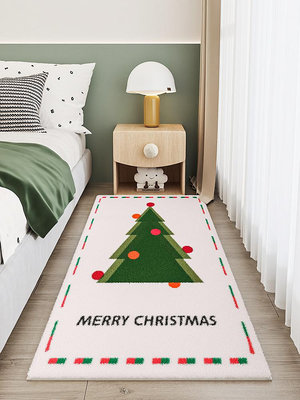 【Yoki雜貨鋪】圣誕臥室床邊毯冬季加厚毛絨免洗可愛卡通地墊平安夜房間主臥地毯