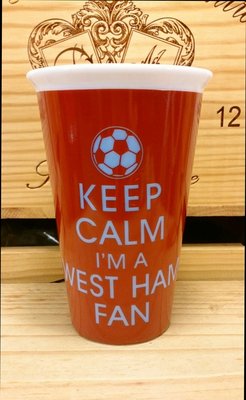 英國“KEEP CALM IM A VILLA FAN”雙層陶瓷隨手杯：英國 標語 海報 隨手杯 設計 收藏 足球