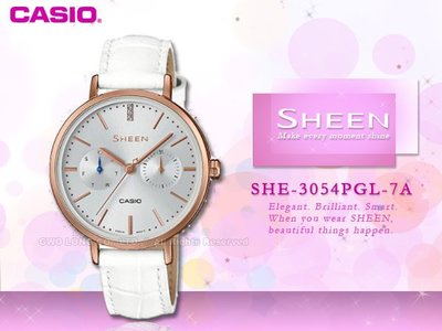 CASIO 手錶專賣店 國隆 CASIO SHEEN_ SHE-3054PGL-7A_施華洛世奇_日/星期_女錶