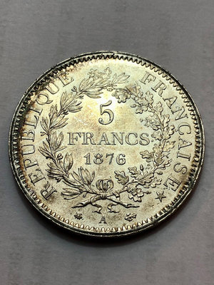 【二手】 法國1876年大力神5法郎A版巴黎造幣廠造大銀幣，狀態難得，58 銀元 錢幣 硬幣【明月軒】