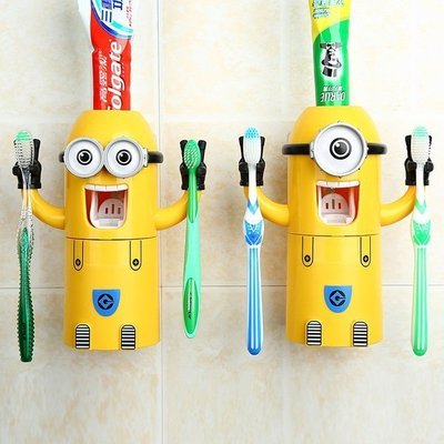 ❃小太陽的微笑❃小小兵Minions小黃人擠牙膏器~懶人擠牙膏器~可愛卡通擠牙膏器牙刷架牙刷組~單/雙眼兩款