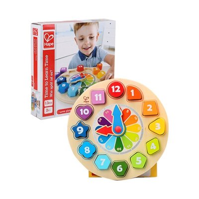 熱銷 德國Hape積木時鐘木制早教木鐘模型數字拼版2-3-4歲寶寶益智玩具可開發票