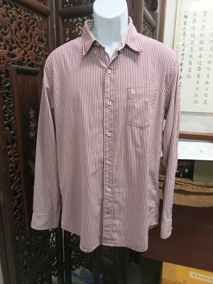 (二手衣物)美國品牌TIMBERLAND酒紅色長袖長版條紋襯衫 (M)(B933)