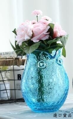 現貨歐式 玻璃貓頭鷹造型瓶 可愛貓頭鷹藍色玻璃瓶擺飾瓶玻璃花瓶禮物可開發票