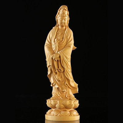 黃楊木雕佛像擺件雕刻觀音菩薩立像  配錦盒