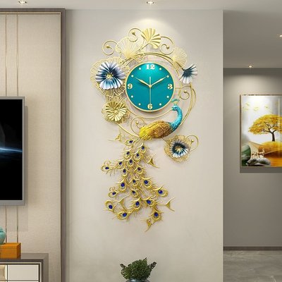 新店促銷新中式掛鐘家用客廳中國風鐘表簡約裝飾靜音創意藝術孔雀時鐘歐式掛鐘促銷活動