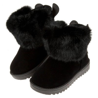 童鞋(16~22公分)兔兔耳絨毛黑色保暖內裡兒童雪靴K9O006D