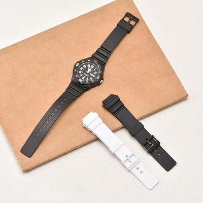 適配卡西歐MRW-200H樹脂錶帶 男款亮光黑色白色手錶配件 凸口18mm
