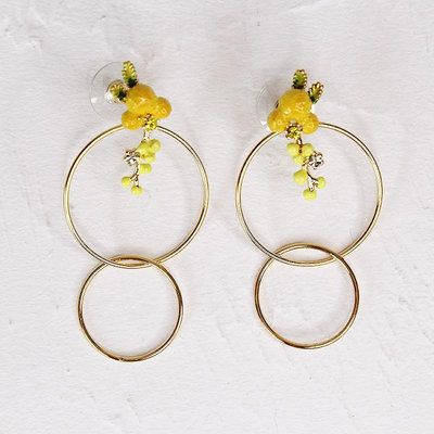 UU代購#Les Nereides 普羅旺斯系列檸檬環型耳環/耳夾 法瑯飾品