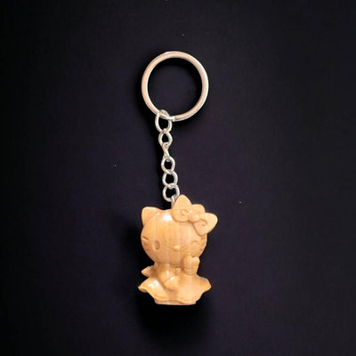 Hello Kitty 鑰匙圈 鑰匙環 鑰匙扣 實木雕刻 木雕 三麗鷗 凱蒂貓 飾品 吊飾